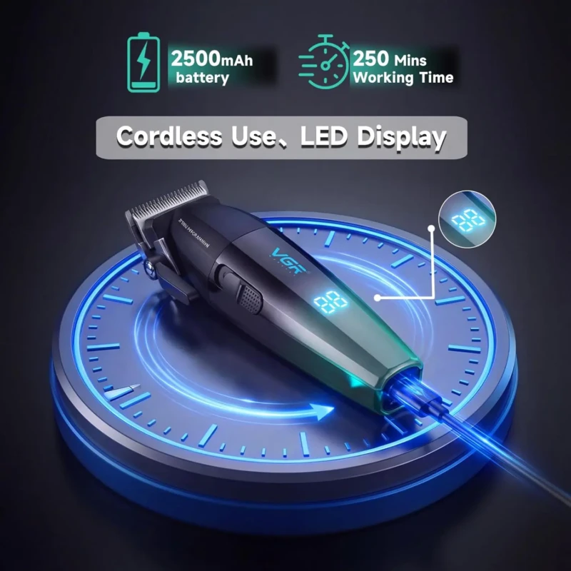 VGR V-003 – Tondeuse Professionnelle 9000 RPM Affichage Numérique Batterie 2500 mAh double tondeuse tondeuse avec levier