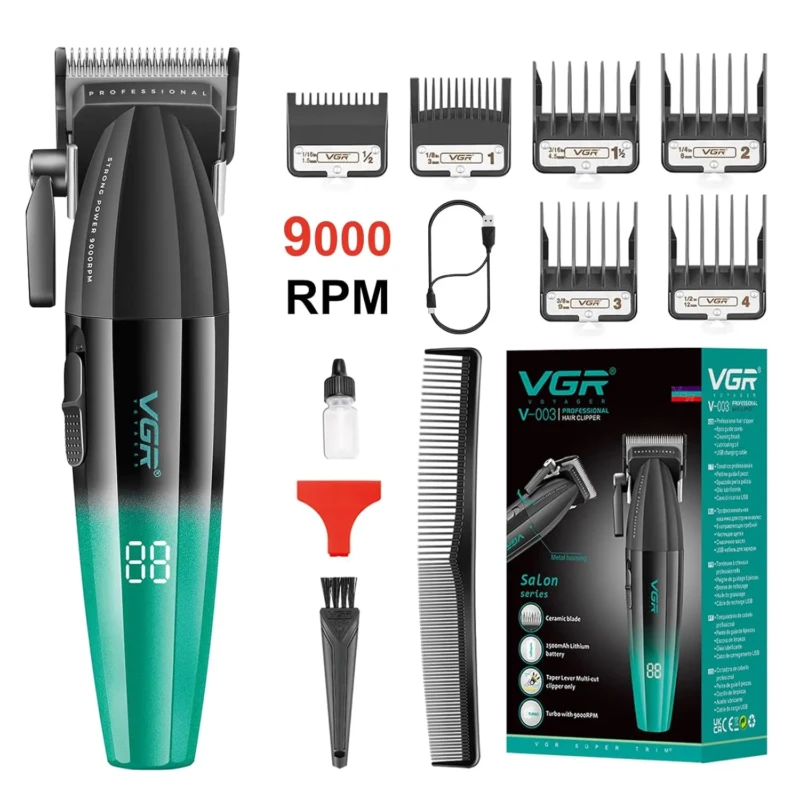 VGR V-003 – Tondeuse Professionnelle 9000 RPM Affichage Numérique Batterie 2500 mAh double tondeuse tondeuse avec levier