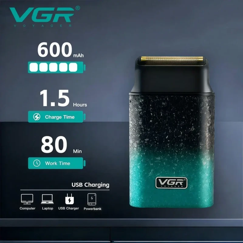 VGR V-326 – Rasoir Électrique Professionnel IPX6 Affichage Numérique (Beard Shaver) rasoir électrique vgr