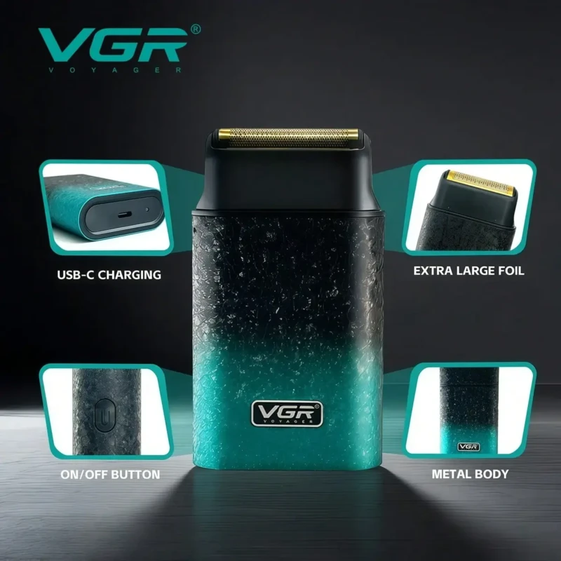 VGR V-326 – Rasoir Électrique Professionnel IPX6 Affichage Numérique (Beard Shaver) rasoir électrique vgr