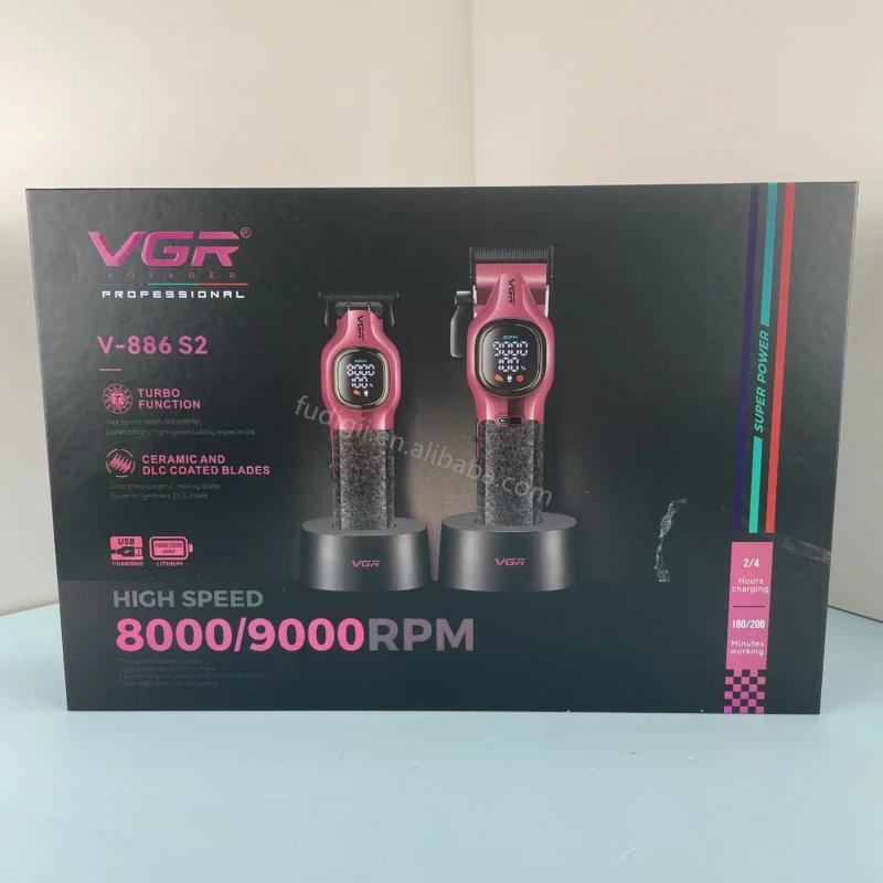 VGR V-886 S2 pack tondeuse à cheveux haut de gamme deux pièces ensemble 9000 tr/min 8W Tondeuse professionnelle