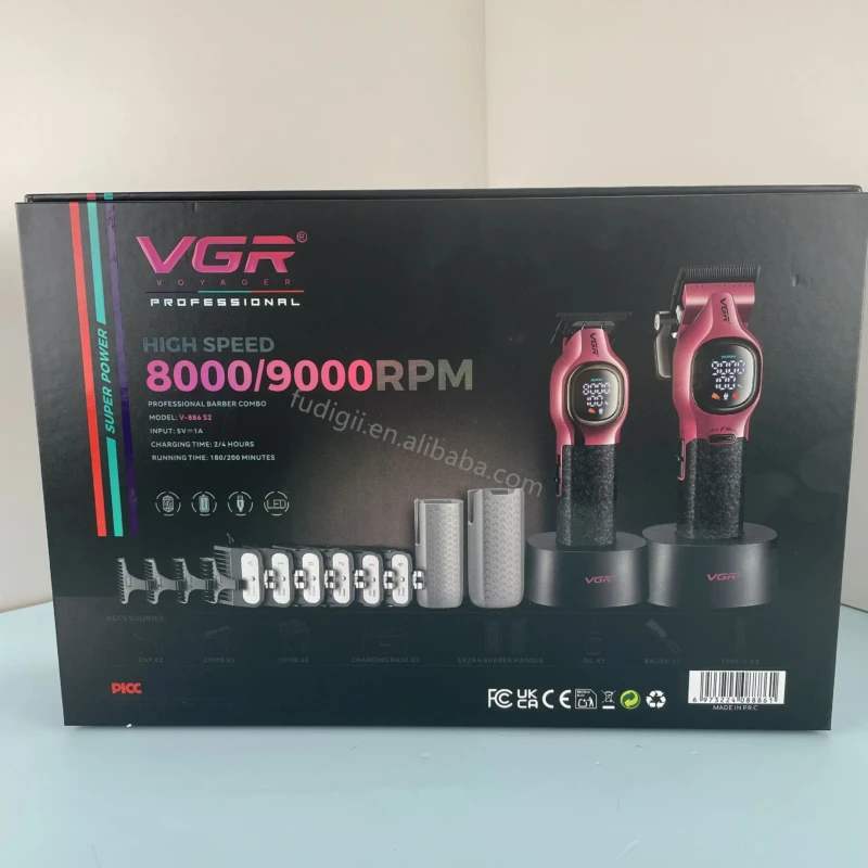 VGR V-886 S2 pack tondeuse à cheveux haut de gamme deux pièces ensemble 9000 tr/min 8W Tondeuse professionnelle