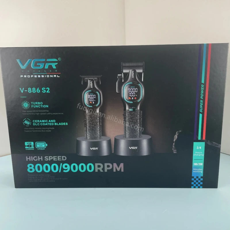 VGR V-886 S2 pack tondeuse à cheveux haut de gamme deux pièces ensemble 9000 tr/min 8W Tondeuse professionnelle