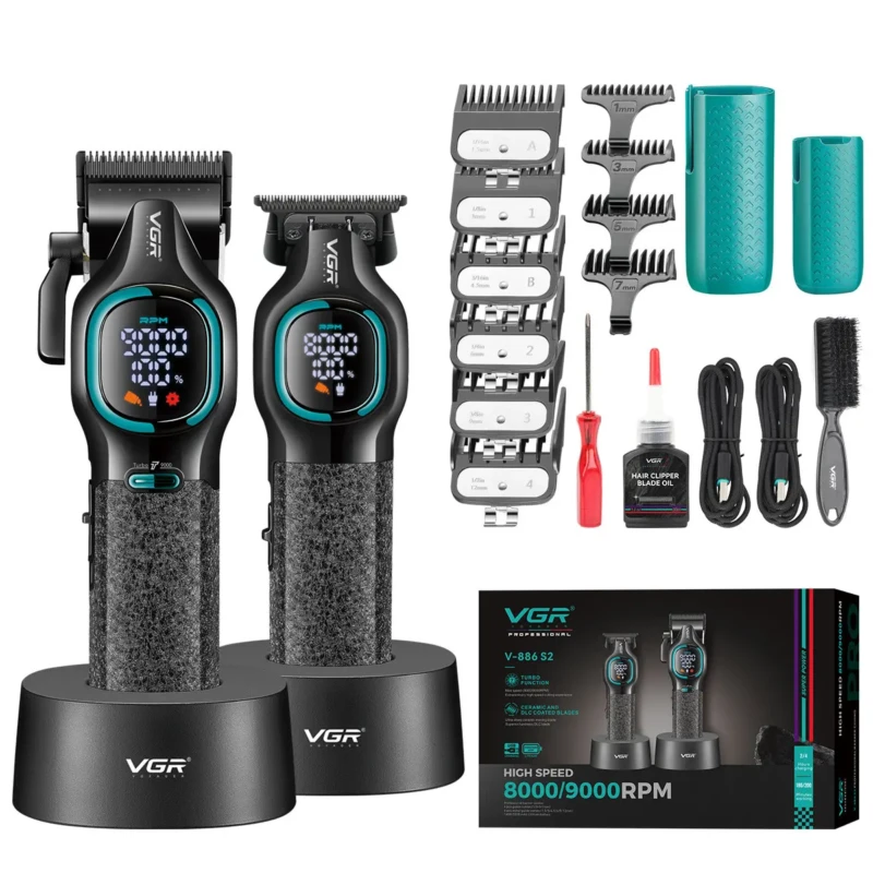 VGR V-886 S2 pack tondeuse à cheveux haut de gamme deux pièces ensemble 9000 tr/min 8W Tondeuse professionnelle