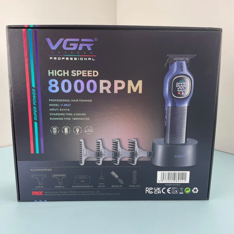 VGR V-886T – Tondeuse Professionnelle T-Blade 8000 RPM Batterie 1600 mAh Tondeuse professionnelle tondeuse vgr