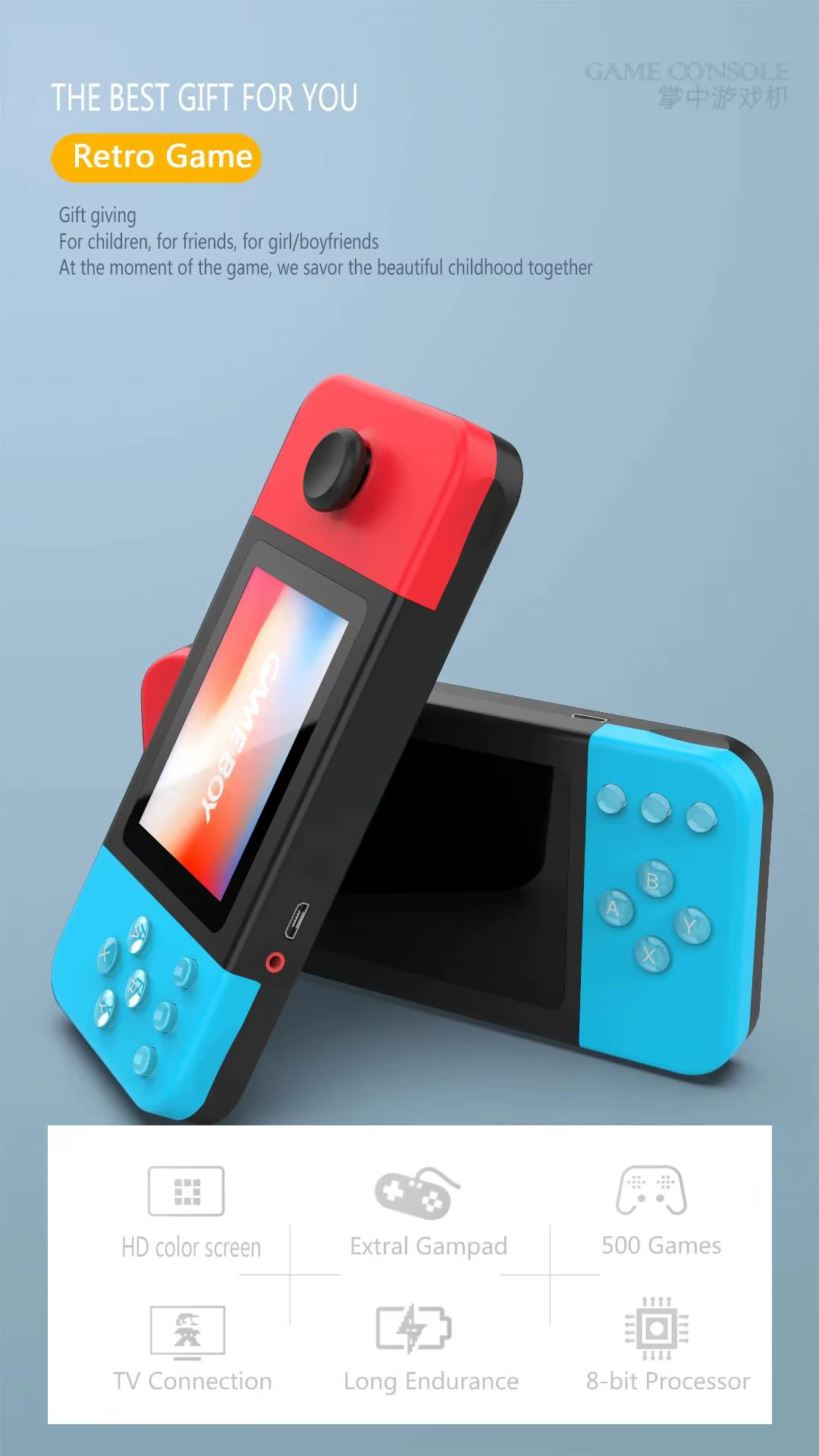 Console Portable D20 500 in 1 – Console de Jeux Rétro Portable avec Double Manette Console Portable Game Stick