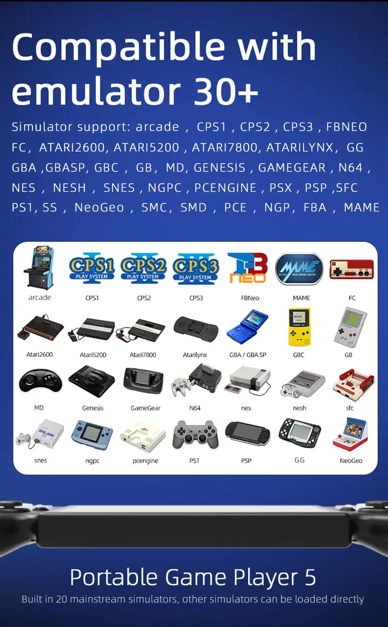 Console Portable game player 5 – Multi-Émulateurs 7 Pouces – Console de Jeux Rétro Portable Écran IPS HD 64 Go – HC8000  Console Portable Game Stick