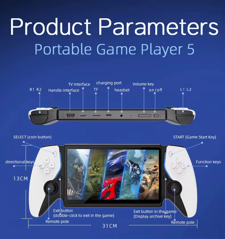 Console Portable Multi-Émulateurs 7 Pouces – Console de Jeux Rétro Portable Écran IPS HD 64 Go – HC8000  Console Portable Game Stick