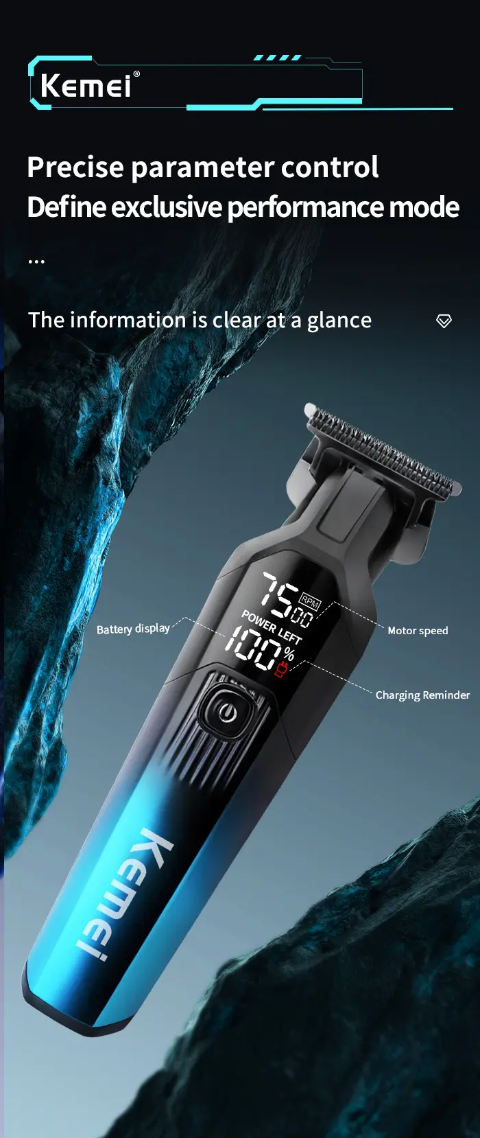 Kemei KM-1358 – Tondeuse Professionnelle 7500 RPM avec Écran LED et Batterie 1200mAh tondeuse kemei