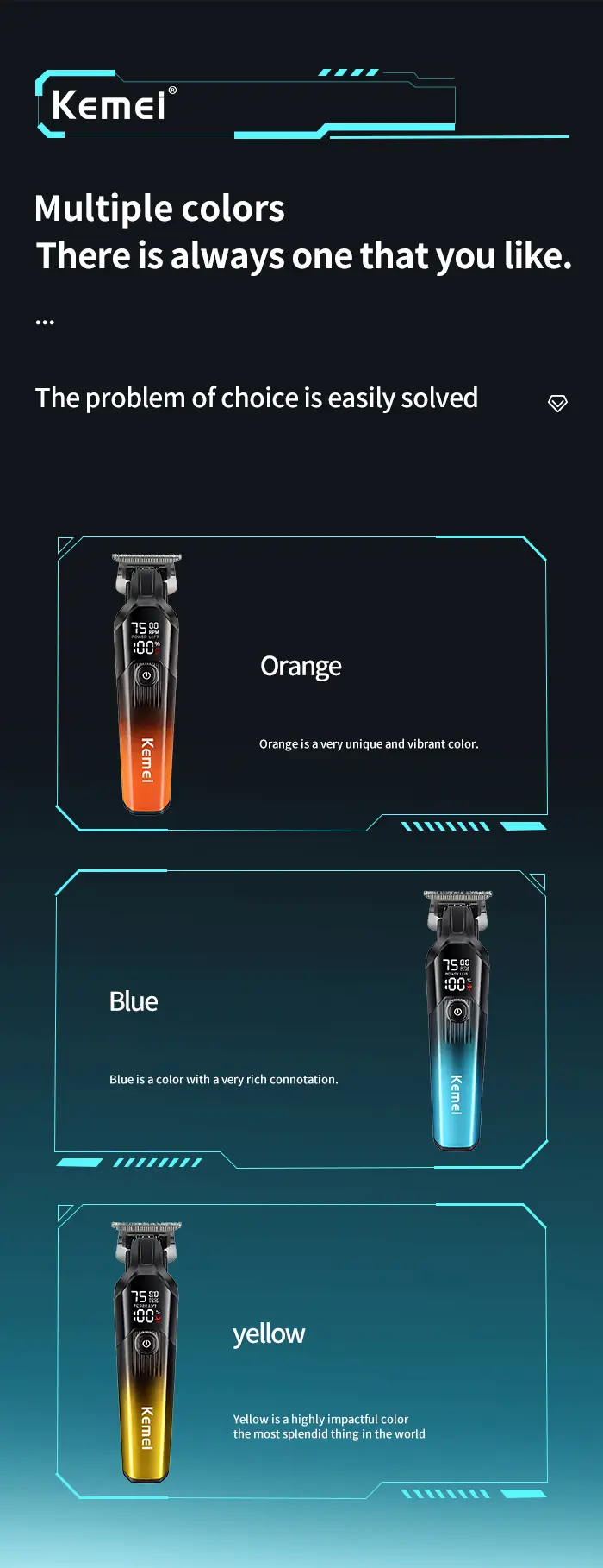 Kemei KM-1358 – Tondeuse Professionnelle 7500 RPM avec Écran LED et Batterie 1200mAh tondeuse kemei