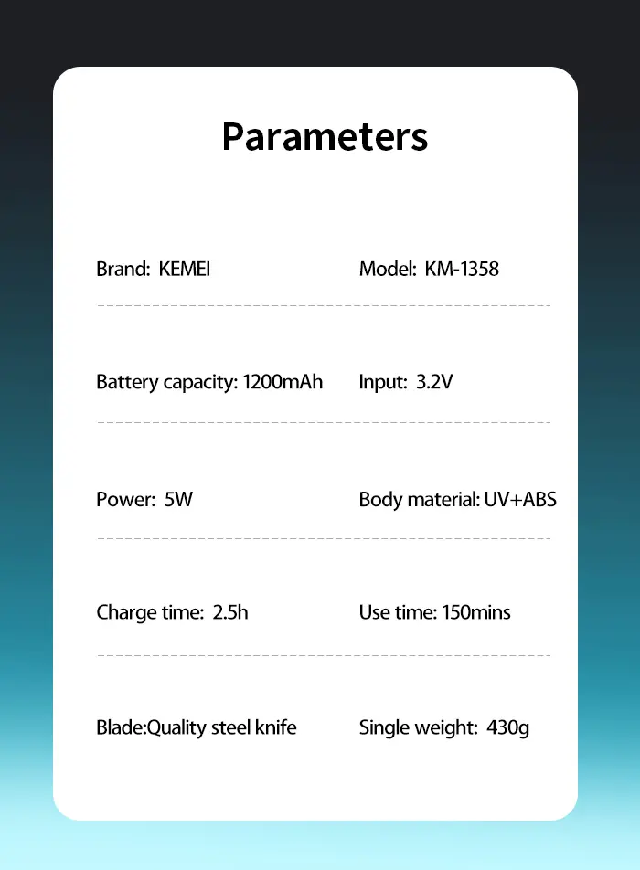 Kemei KM-1358 – Tondeuse Professionnelle 7500 RPM avec Écran LED et Batterie 1200mAh tondeuse kemei