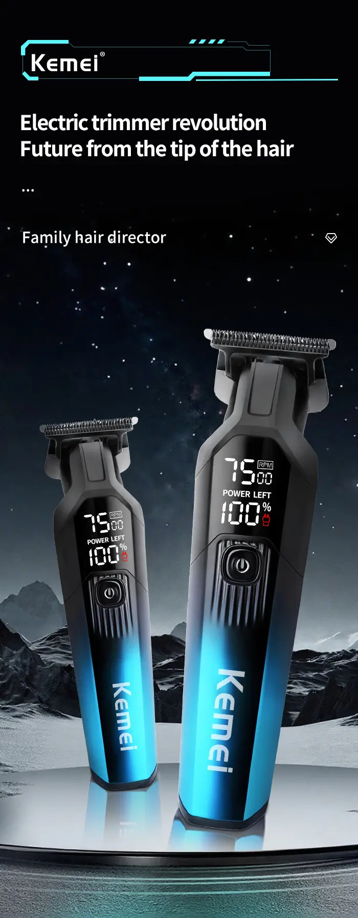 Kemei KM-1358 – Tondeuse Professionnelle 7500 RPM avec Écran LED et Batterie 1200mAh tondeuse kemei