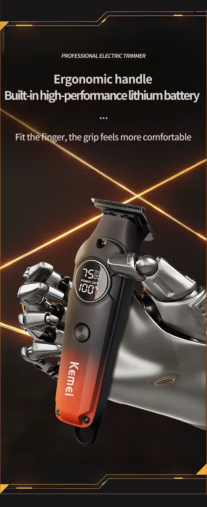 Kemei KM-1359 – Tondeuse Professionnelle Sans Fil 7500 RPM avec Écran LED et Batterie 1200mAh