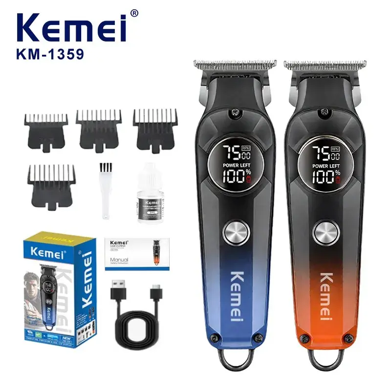 Kemei KM-1359 – Tondeuse Professionnelle Sans Fil 7500 RPM avec Écran LED et Batterie 1200mAh