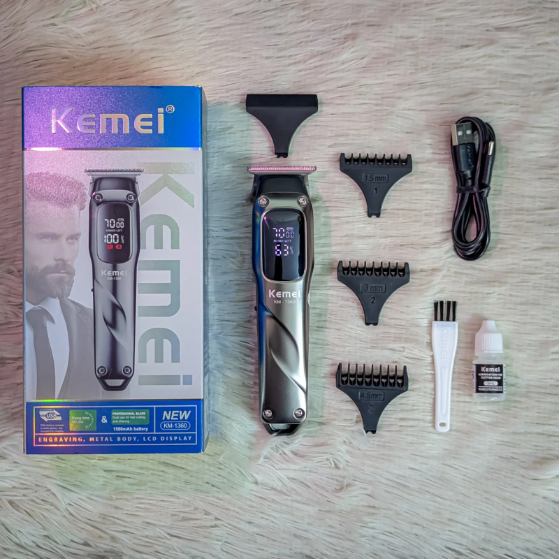 Kemei KM-1360 – Tondeuse Professionnelle 7500 RPM avec Écran LED et Batterie Longue Durée -noir tondeuse kemei