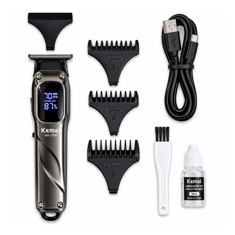 Kemei KM-1360 – Tondeuse Professionnelle 7500 RPM avec Écran LED et Batterie Longue Durée -noir tondeuse kemei