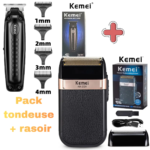 Kemei KM-1579 + Kemei KM-2024 – Pack Grooming Professionnel – Tondeuse de Finition & Rasoir Double Grille Rechargeable pack tondeuse rasoir Tondeuse multifonction
