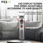 Kemei KM-1675 – Tondeuse Professionnelle 5 Vitesses avec Écran LED et Batterie 1800mAh – gris tondeuse kemei