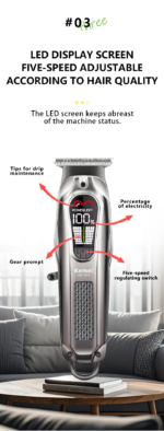 Kemei KM-1675 – Tondeuse Professionnelle 5 Vitesses avec Écran LED et Batterie 1800mAh – gris tondeuse kemei