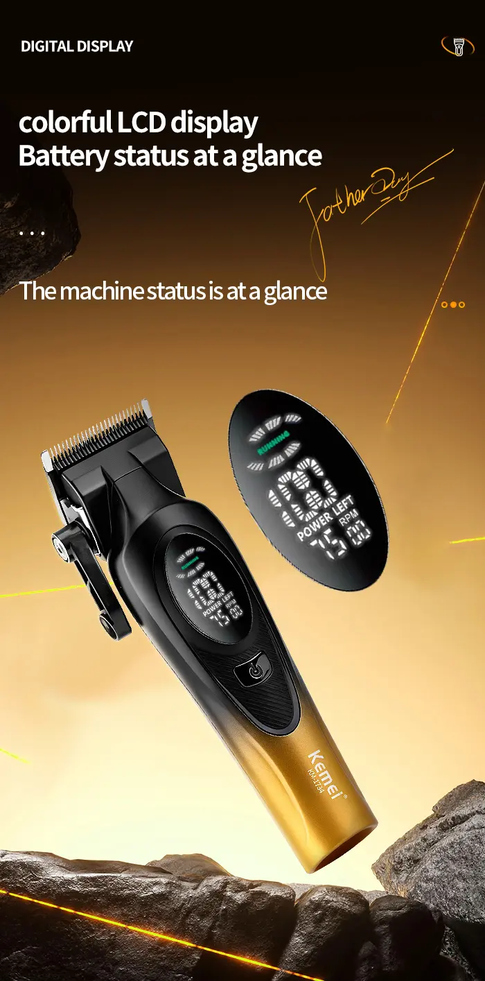 Kemei KM-1734 – Tondeuse Professionnelle 7500 RPM avec Batterie 2000mAh et Écran LED tondeuse avec bras tondeuse avec levier