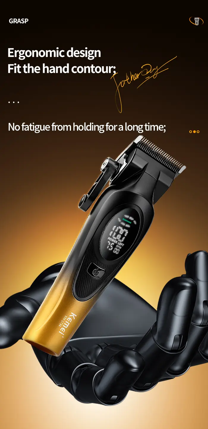 Kemei KM-1734 – Tondeuse Professionnelle 7500 RPM avec Batterie 2000mAh et Écran LED tondeuse avec bras tondeuse avec levier