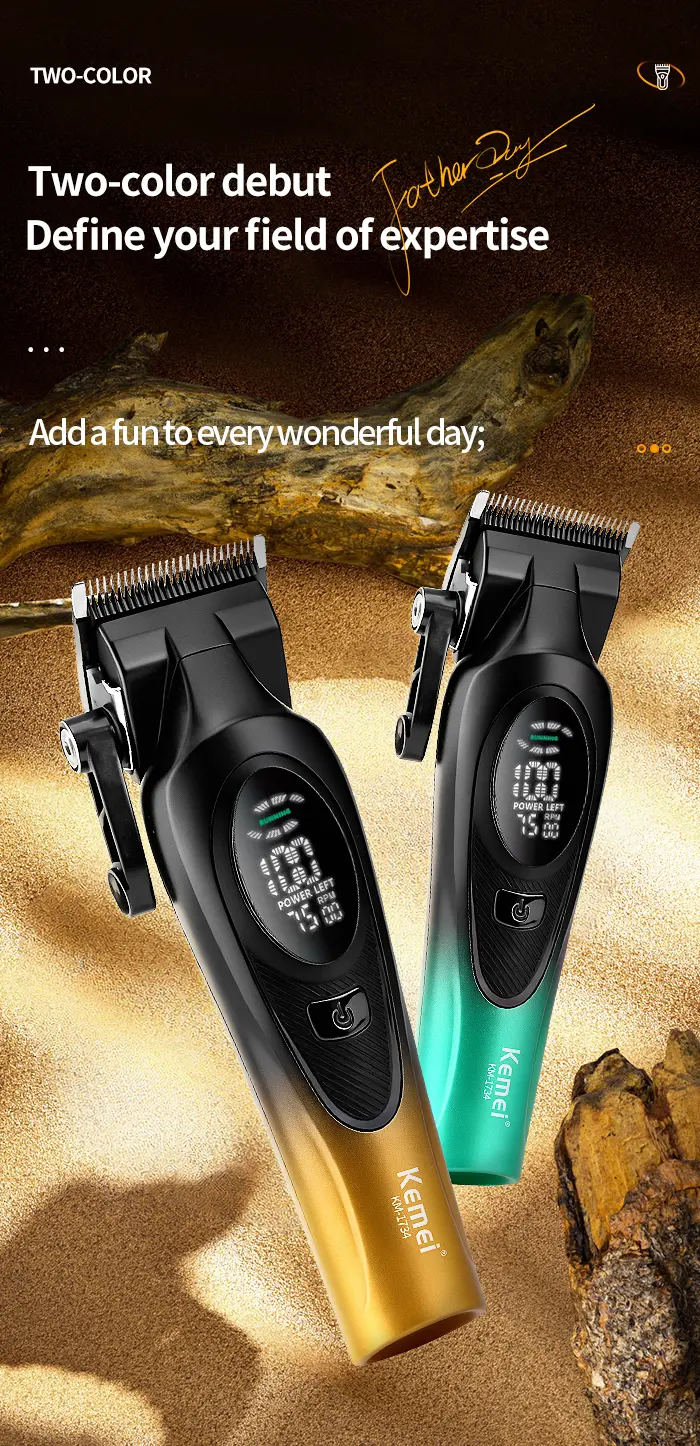 Kemei KM-1734 – Tondeuse Professionnelle 7500 RPM avec Batterie 2000mAh et Écran LED tondeuse avec bras tondeuse avec levier