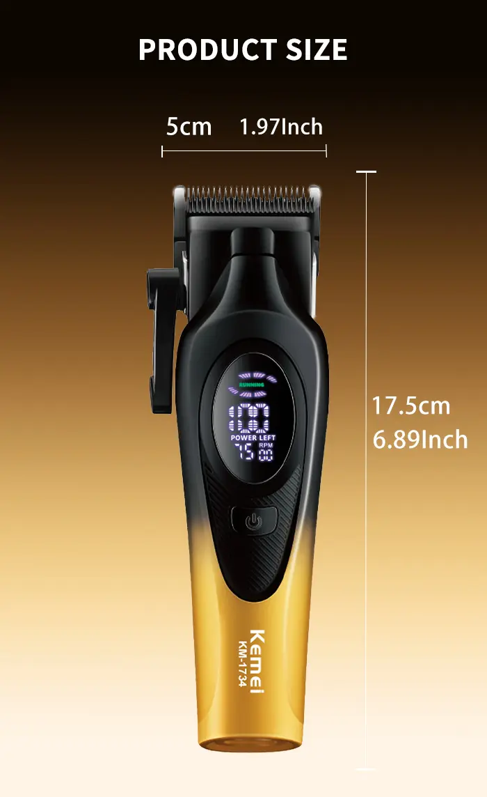 Kemei KM-1734 – Tondeuse Professionnelle 7500 RPM avec Batterie 2000mAh et Écran LED tondeuse avec bras tondeuse avec levier