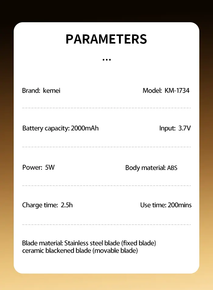 Kemei KM-1734 – Tondeuse Professionnelle 7500 RPM avec Batterie 2000mAh et Écran LED tondeuse avec bras tondeuse avec levier