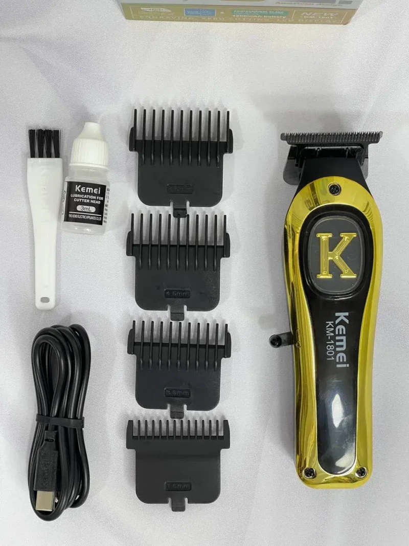 Kemei KM-1801 – Tondeuse Professionnelle DLC de Finition 7000 RPM avec Écran LED et Batterie 1200mAh – gold