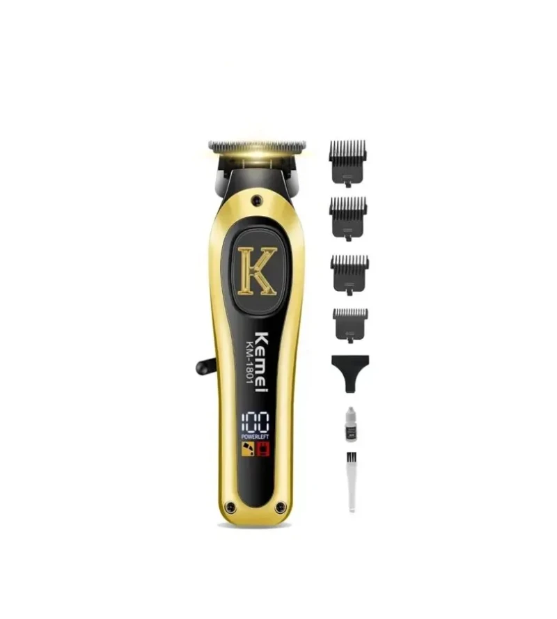 Kemei KM-1801 – Tondeuse Professionnelle DLC de Finition 7000 RPM avec Écran LED et Batterie 1200mAh – gold