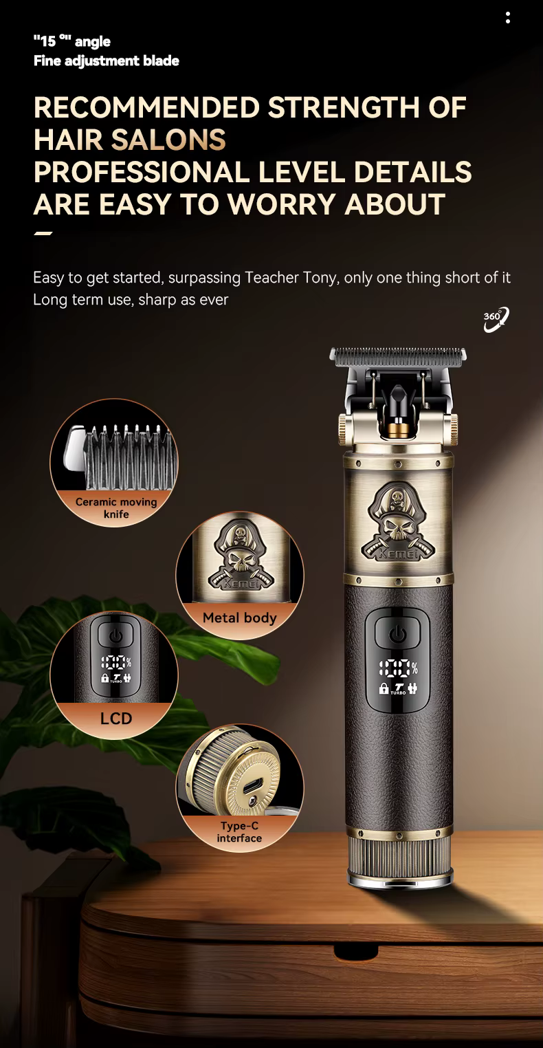 Kemei KM-2250 – Tondeuse Professionnelle Sans Fil Style T9 Rechargeable USB