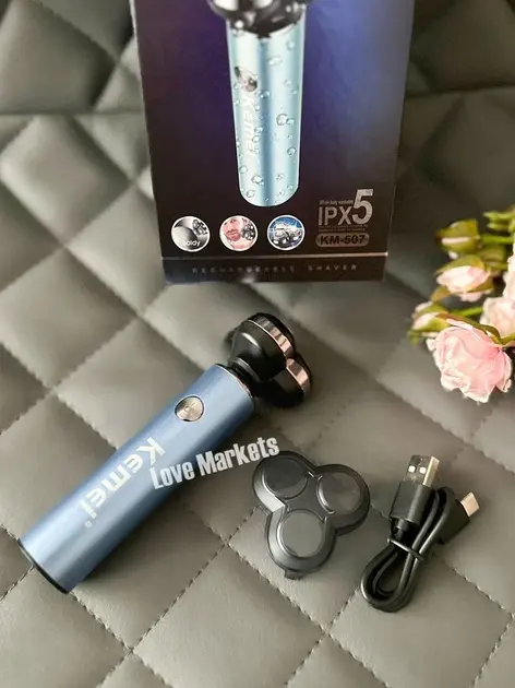 Kemei KM-507 – Rasoir Électrique Rotatif Rechargeable USB-C Étanche IPX5 rasoir 3 boules Rasoir Electrique kemei
