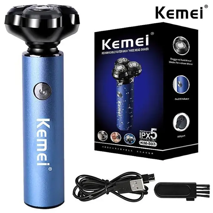 Kemei KM-507 – Rasoir Électrique Rotatif Rechargeable USB-C Étanche IPX5 rasoir 3 boules Rasoir Electrique kemei