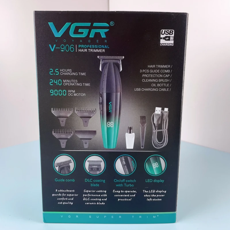 VGR V-906 – Tondeuse Professionnelle Métallique 9000 RPM avec Lame DLC et Batterie 2000mAh tondeuse vgr