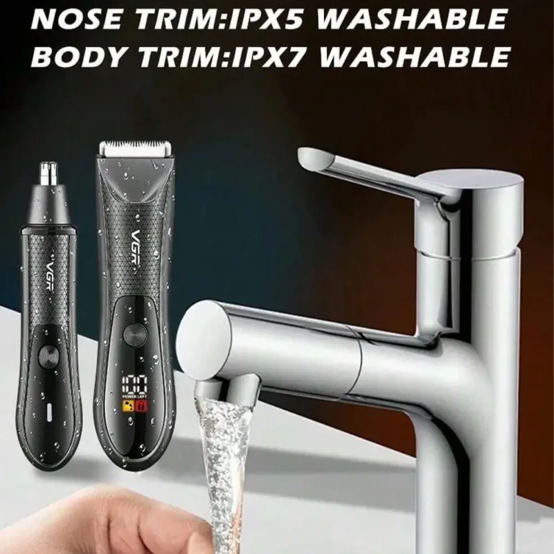 VGR V-934 – Kit de Tonte 2-en-1 pour Corps et Nez Étanche IPX7 avec Batterie Rechargeable Kit de toilettage Kit vgr