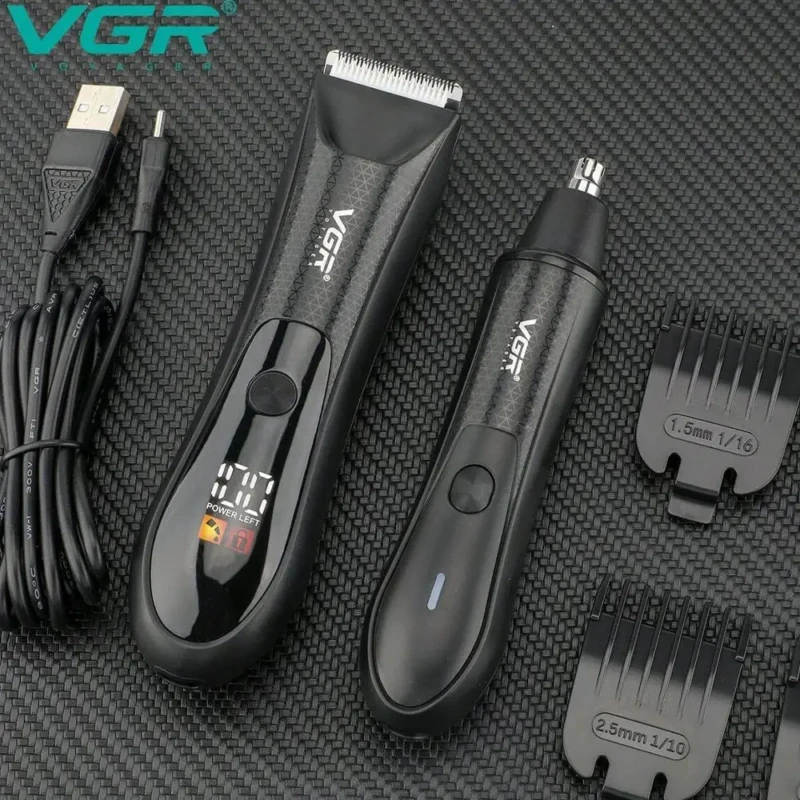 VGR V-934 – Kit de Tonte 2-en-1 pour Corps et Nez Étanche IPX7 avec Batterie Rechargeable Kit de toilettage Kit vgr
