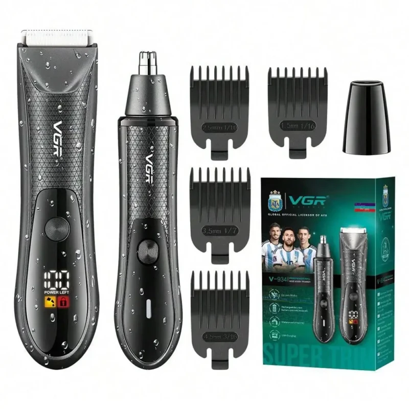 VGR V-934 – Kit de Tonte 2-en-1 pour Corps et Nez Étanche IPX7 avec Batterie Rechargeable Kit de toilettage Kit vgr
