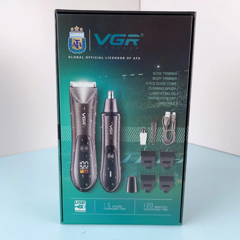 VGR V-934 – Kit de Tonte 2-en-1 pour Corps et Nez Étanche IPX7 avec Batterie Rechargeable Kit de toilettage Kit vgr