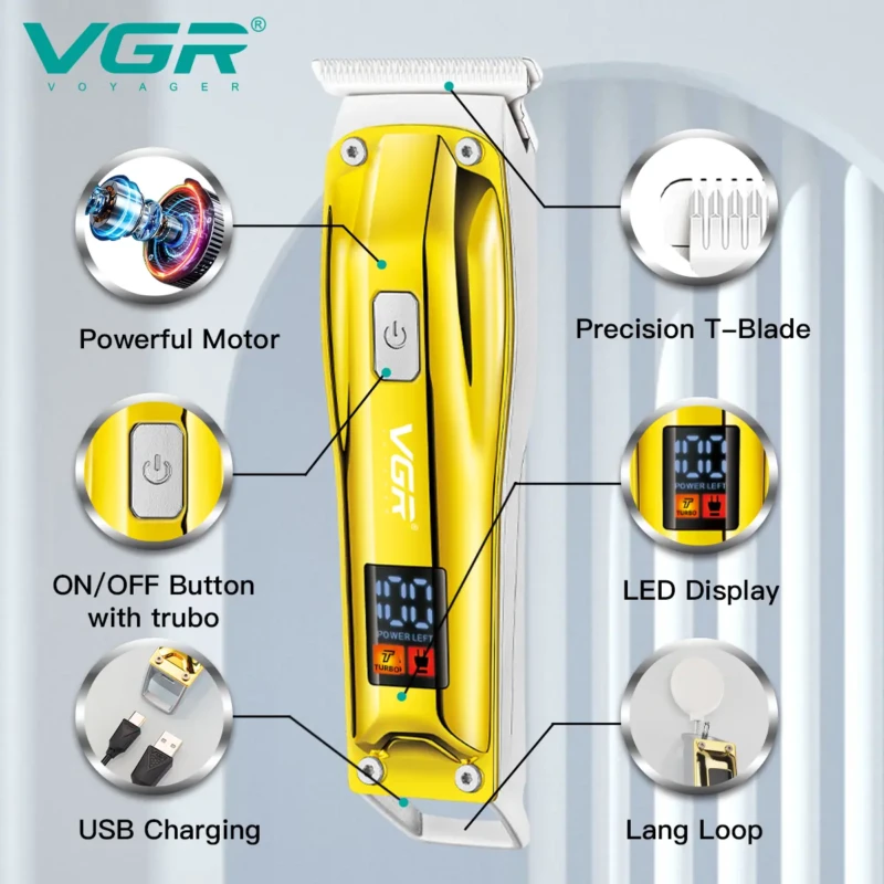 VGR V-956 – Tondeuse Professionnelle de Finition T-Blade avec Écran LED et Recharge USB-C tondeuse bon prix tondeuse vgr