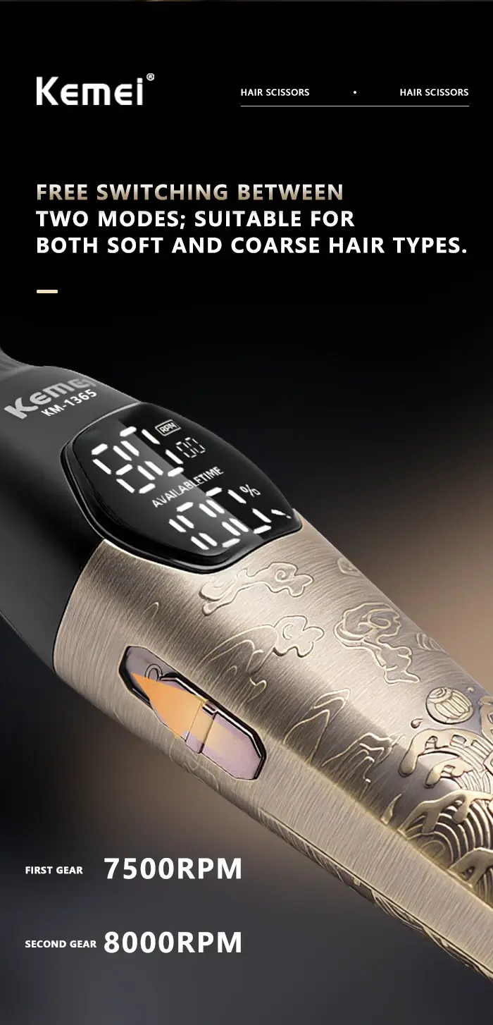 Kemei KM-1365 – puissante Tondeuse Professionnelle 8000 RPM avec Écran LED, 1200mAh – métal