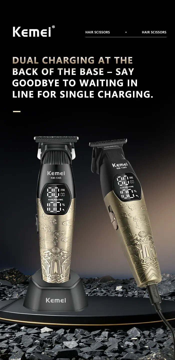 Kemei KM-1365 – puissante Tondeuse Professionnelle 8000 RPM avec Écran LED, 1200mAh – métal