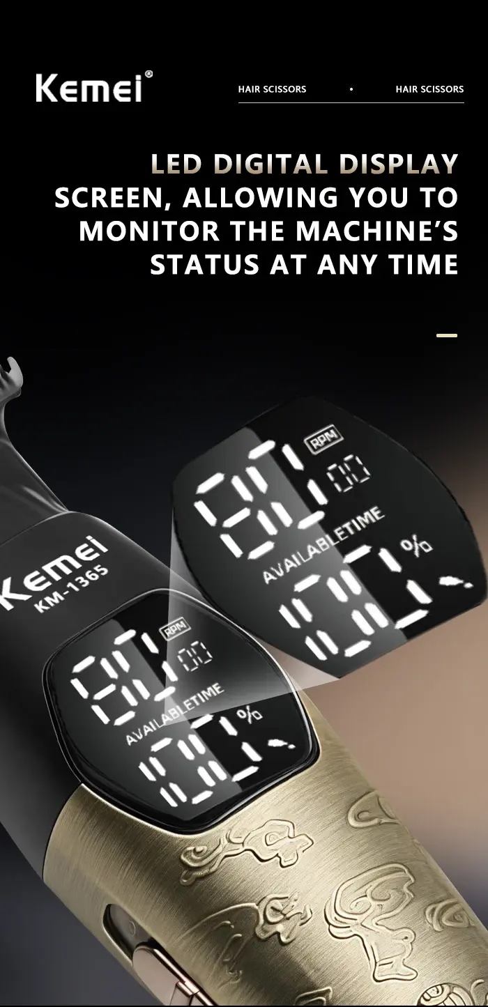 Kemei KM-1365 – puissante Tondeuse Professionnelle 8000 RPM avec Écran LED, 1200mAh – métal