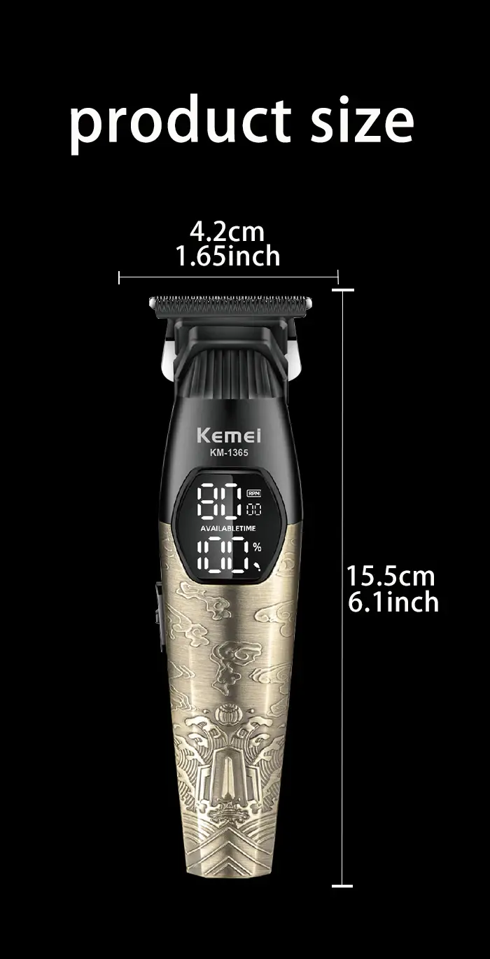 Kemei KM-1365 – puissante Tondeuse Professionnelle 8000 RPM avec Écran LED, 1200mAh – métal