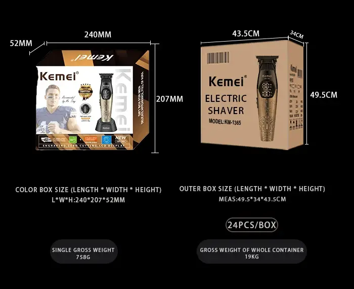 Kemei KM-1365 – puissante Tondeuse Professionnelle 8000 RPM avec Écran LED, 1200mAh – métal