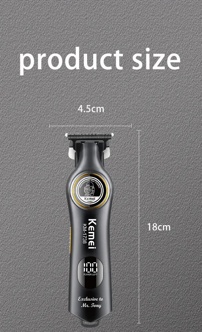 Kemei KM-1738 – Tondeuse Professionnelle Noir Intense 5W, Batterie 2000mAh et Écran LED tondeuse kemei