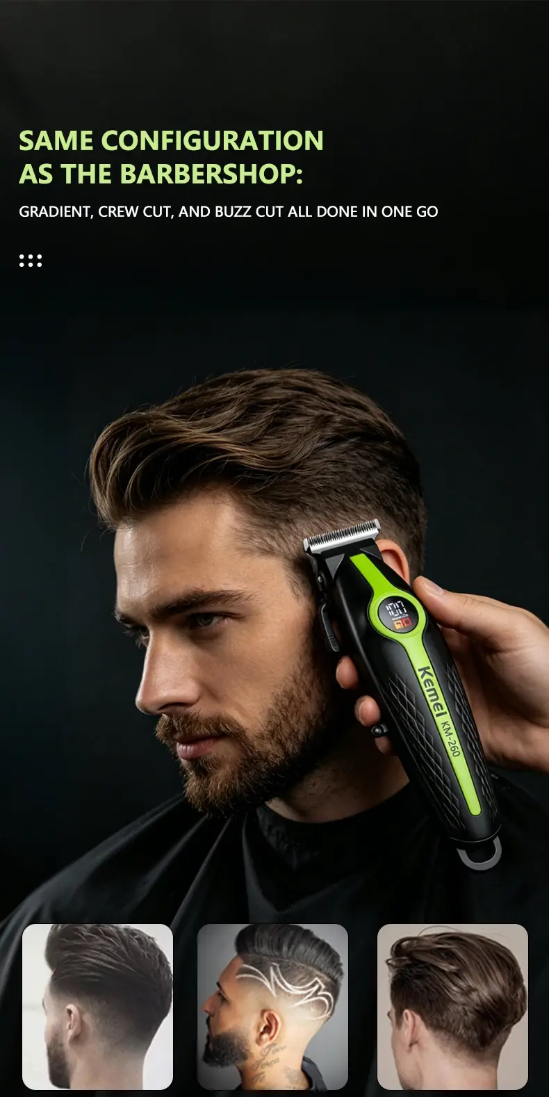 Kemei KM-260 – Tondeuse puissante avec moteur 7200RPM Rechargeable avec Écran LED et Batterie 1200mAh Kemei KM-260 – Tondeuse puissante avec moteur 7200RPM Rechargeable avec Écran LED et Batterie 1200mAh tondeuse kemei