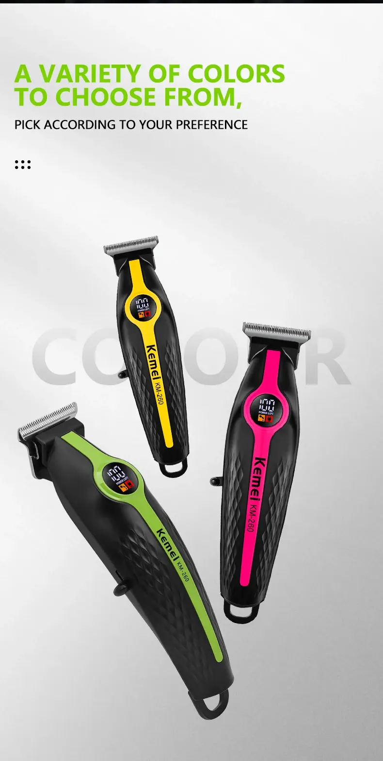 Kemei KM-260 – Tondeuse puissante avec moteur 7200RPM Rechargeable avec Écran LED et Batterie 1200mAh Kemei KM-260 – Tondeuse puissante avec moteur 7200RPM Rechargeable avec Écran LED et Batterie 1200mAh tondeuse kemei