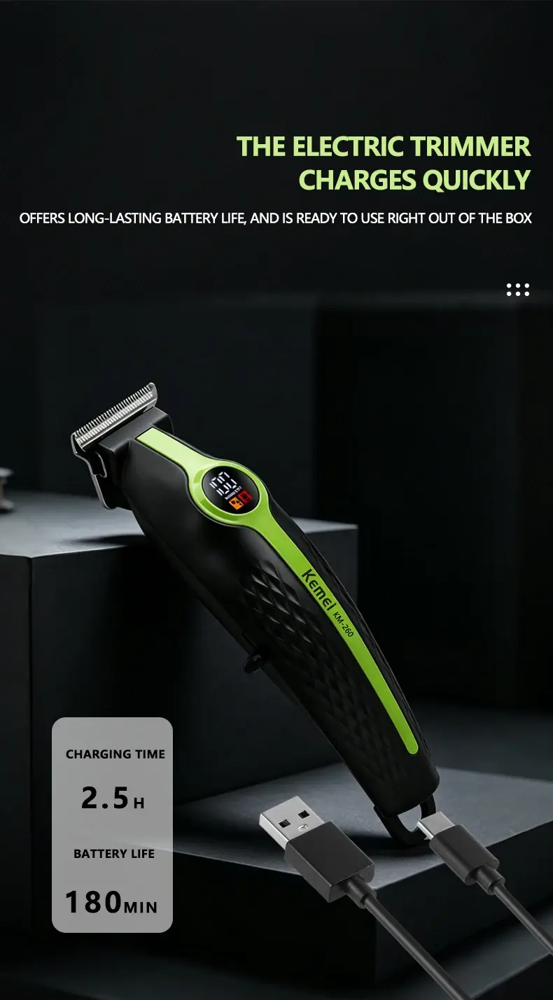 Kemei KM-260 – Tondeuse puissante avec moteur 7200RPM Rechargeable avec Écran LED et Batterie 1200mAh Kemei KM-260 – Tondeuse puissante avec moteur 7200RPM Rechargeable avec Écran LED et Batterie 1200mAh tondeuse kemei