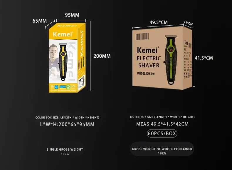 Kemei KM-260 – Tondeuse puissante avec moteur 7200RPM Rechargeable avec Écran LED et Batterie 1200mAh tondeuse kemei