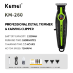 Kemei KM-260 – Tondeuse puissante avec moteur 7200RPM Rechargeable avec Écran LED et Batterie 1200mAh tondeuse kemei